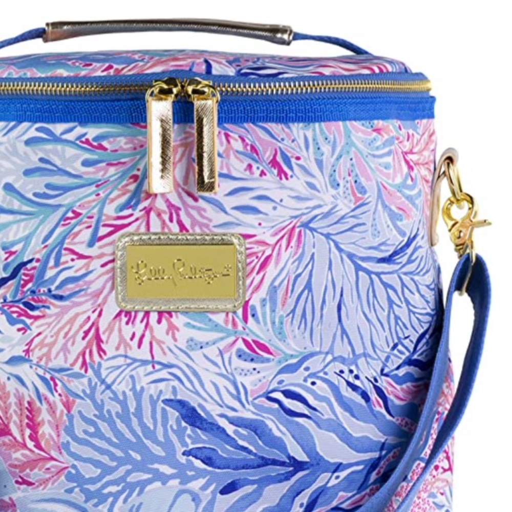 Lilly Pulitzer Cooler Bag Wine Carrier Coastal Coral Blue Pink Beach Picnic NWT - Picture 2 of 7